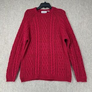 VTG Autograph American‎ Crew Neck Cable Knit Sweater MED Dark Pink Ramie Linen